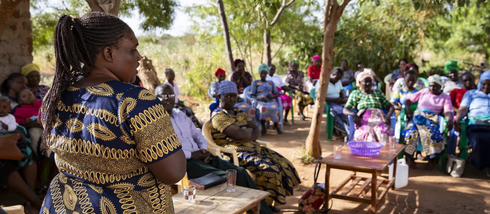 A member of the bible study group addresses the group at a women's bible study session in Makindu, Kenya, on 28 June 2023.

Tearfund partners with local churches and organisations in Kenya, like Fadhili Trust,  to reduce poverty.